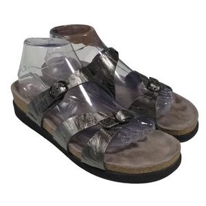 Mephisto Sandals Women 8.5 39 Gray Pewter Hannel Leather Padded Cork Slides